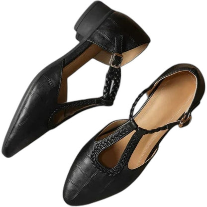 Comfortable Leather Flats for Women with Ankle Strap Pointed Toe Casual Style