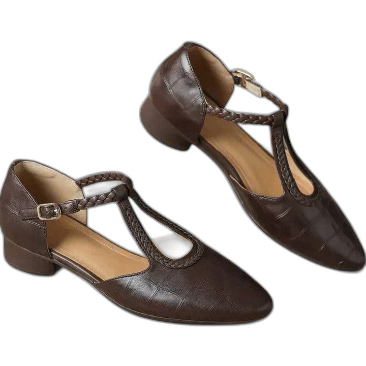 Comfortable Leather Flats for Women with Ankle Strap Pointed Toe Casual Style