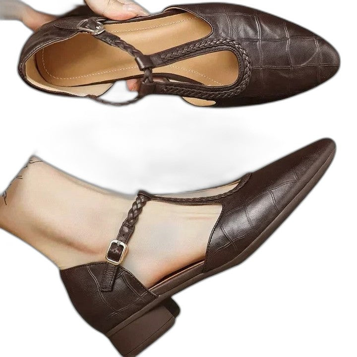 Comfortable Leather Flats for Women with Ankle Strap Pointed Toe Casual Style