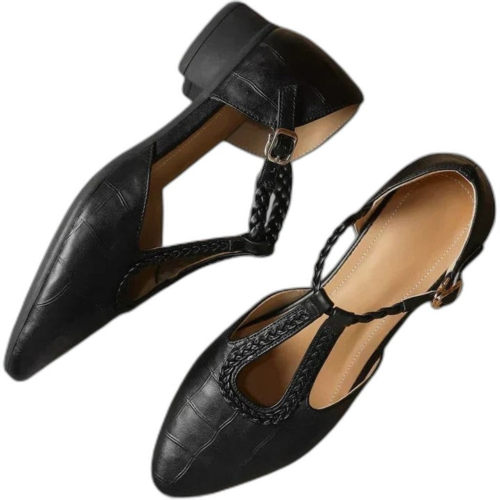 Comfortable Leather Flats for Women with Ankle Strap Pointed Toe Casual Style
