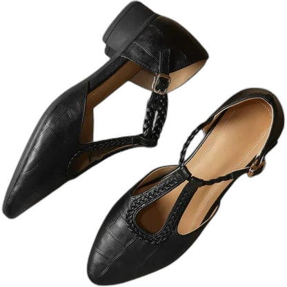 Comfortable Leather Flats for Women with Ankle Strap Pointed Toe Casual Style