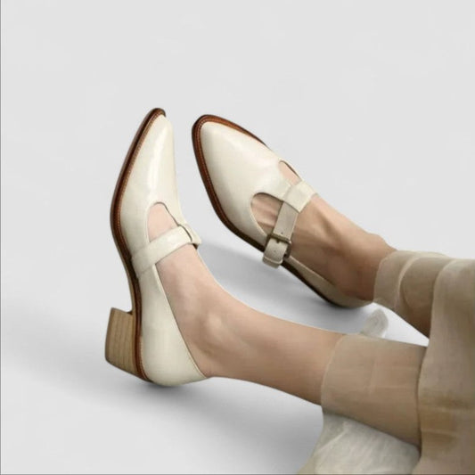 Comfortable Leather Mary Jane Shoes for Women with Block Heel Closed Toe Buckle Casual Style