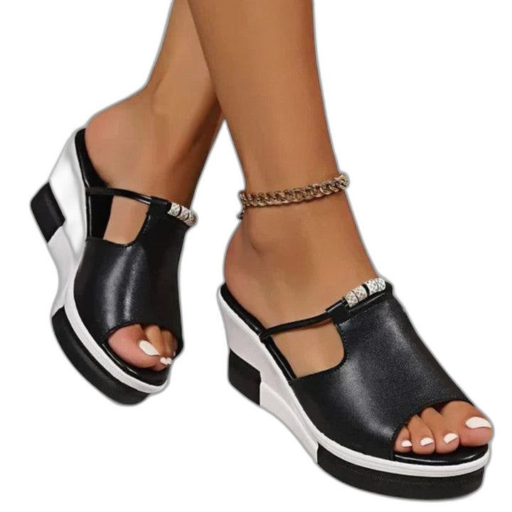 Comfortable Leather Platform Sandals for Women with Ankle Strap Open Toe Buckle Casual Style