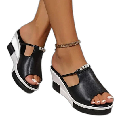 Comfortable Leather Platform Sandals for Women with Ankle Strap Open Toe Buckle Casual Style