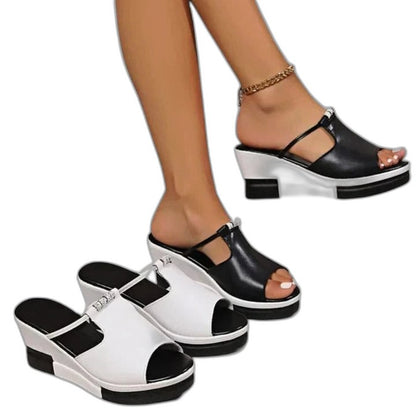 Comfortable Leather Platform Sandals for Women with Ankle Strap Open Toe Buckle Casual Style