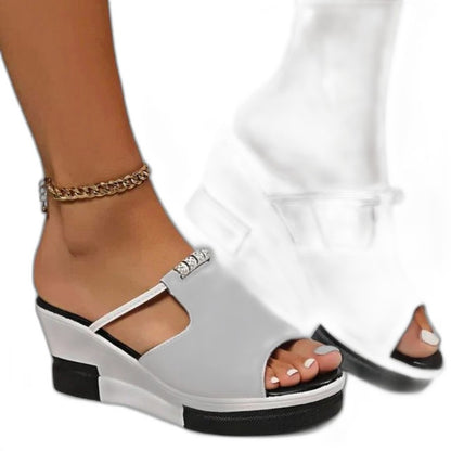 Comfortable Leather Platform Sandals for Women with Ankle Strap Open Toe Buckle Casual Style