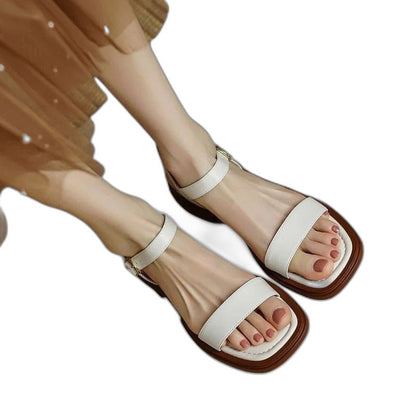 Comfortable Leather Sandals for Women with Ankle Strap Open Toe Buckle Casual Style