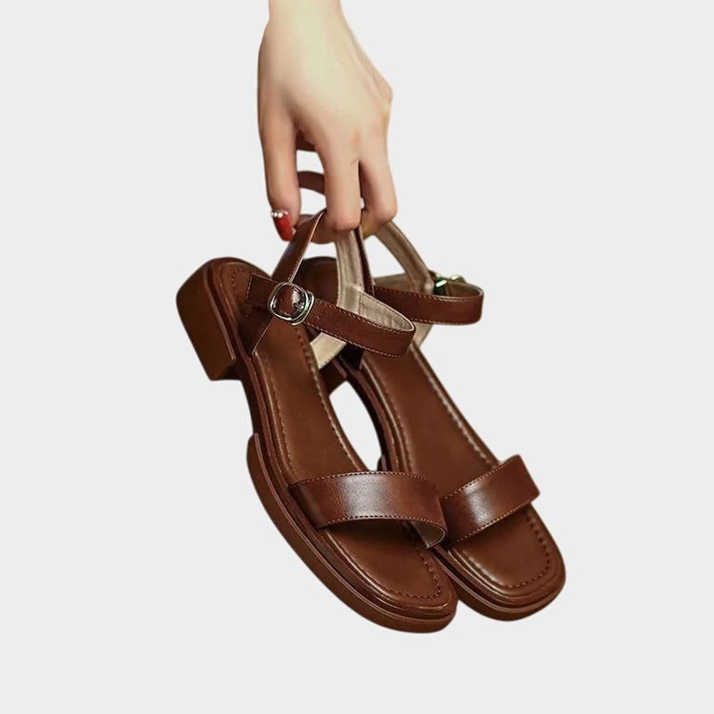 Comfortable Leather Sandals for Women with Ankle Strap Open Toe Buckle Casual Style
