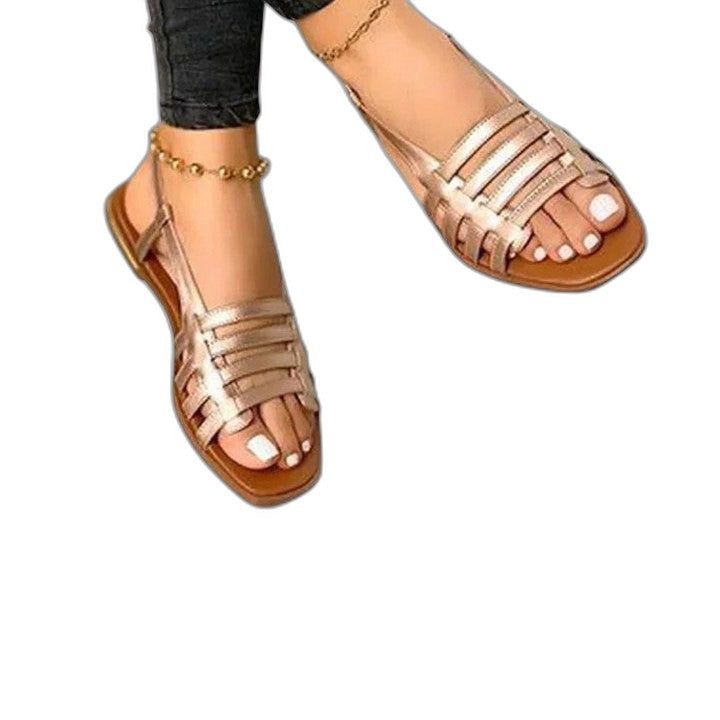 Comfortable Leather Sandals for Women with Ankle Strap Open Toe Casual Style
