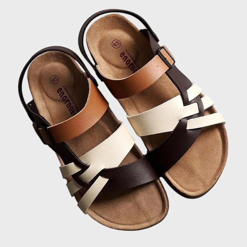 Comfortable Leather Sandals for Women with Ankle Strap Open Toe Casual Style