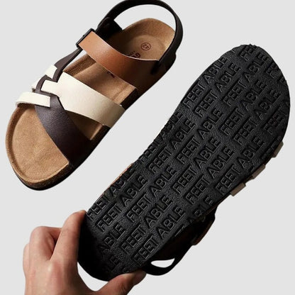 Comfortable Leather Sandals for Women with Ankle Strap Open Toe Casual Style