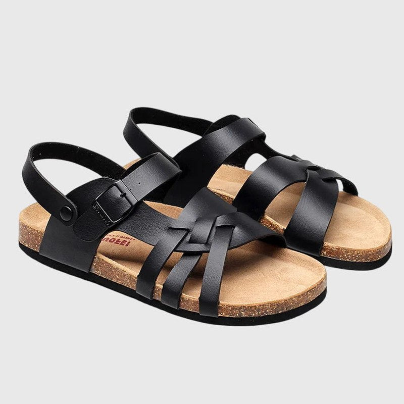 Comfortable Leather Sandals for Women with Ankle Strap Open Toe Casual Style