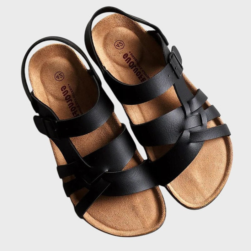 Comfortable Leather Sandals for Women with Ankle Strap Open Toe Casual Style