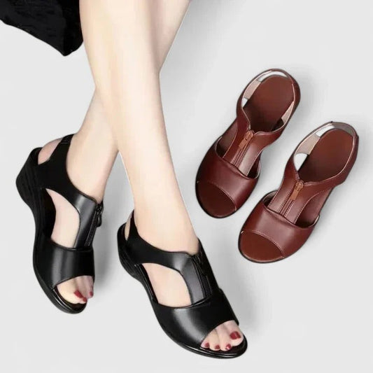 Comfortable Leather Sandals for Women with Ankle Strap Open Toe Casual Style