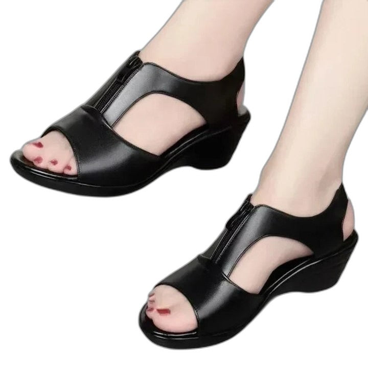 Comfortable Leather Sandals for Women with Ankle Strap Open Toe Casual Style