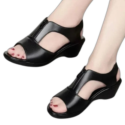 Comfortable Leather Sandals for Women with Ankle Strap Open Toe Casual Style