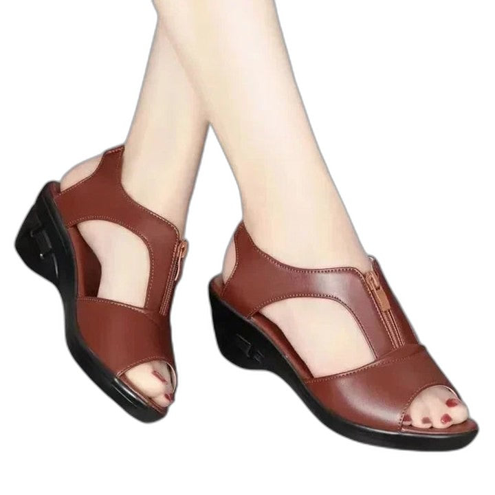 Comfortable Leather Sandals for Women with Ankle Strap Open Toe Casual Style