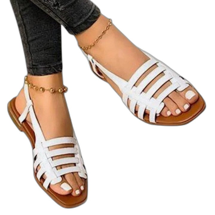 Comfortable Leather Sandals for Women with Ankle Strap Open Toe Casual Style