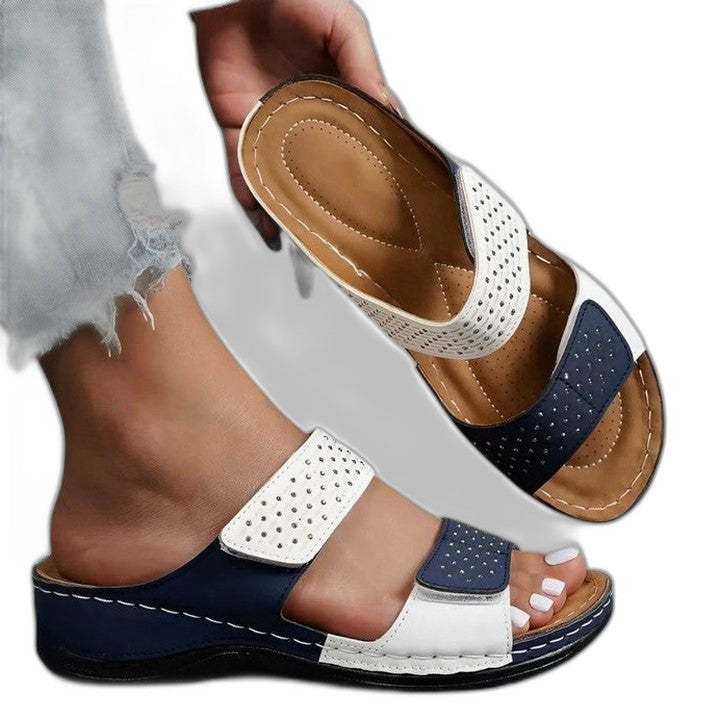Comfortable Leather Sandals for Women with Block Heel Open Toe Casual Style