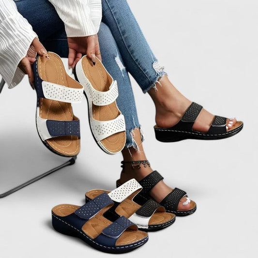Comfortable Leather Sandals for Women with Block Heel Open Toe Casual Style