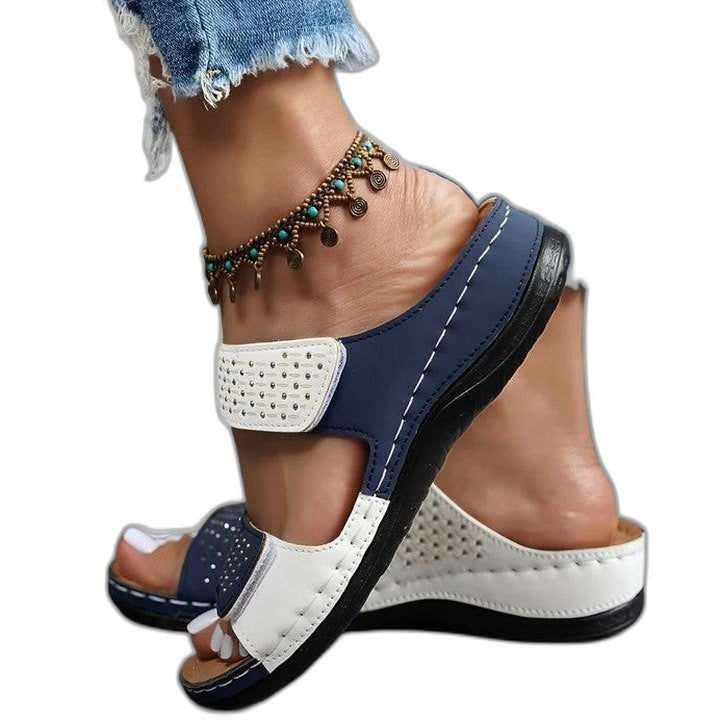 Comfortable Leather Sandals for Women with Block Heel Open Toe Casual Style