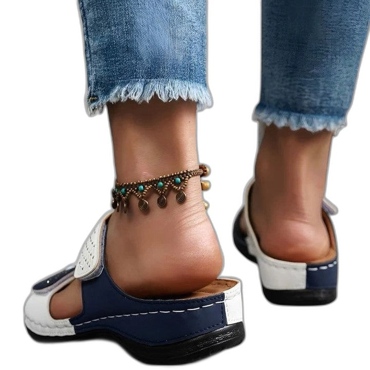 Comfortable Leather Sandals for Women with Block Heel Open Toe Casual Style