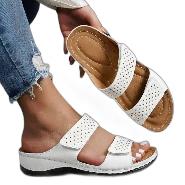 Comfortable Leather Sandals for Women with Block Heel Open Toe Casual Style