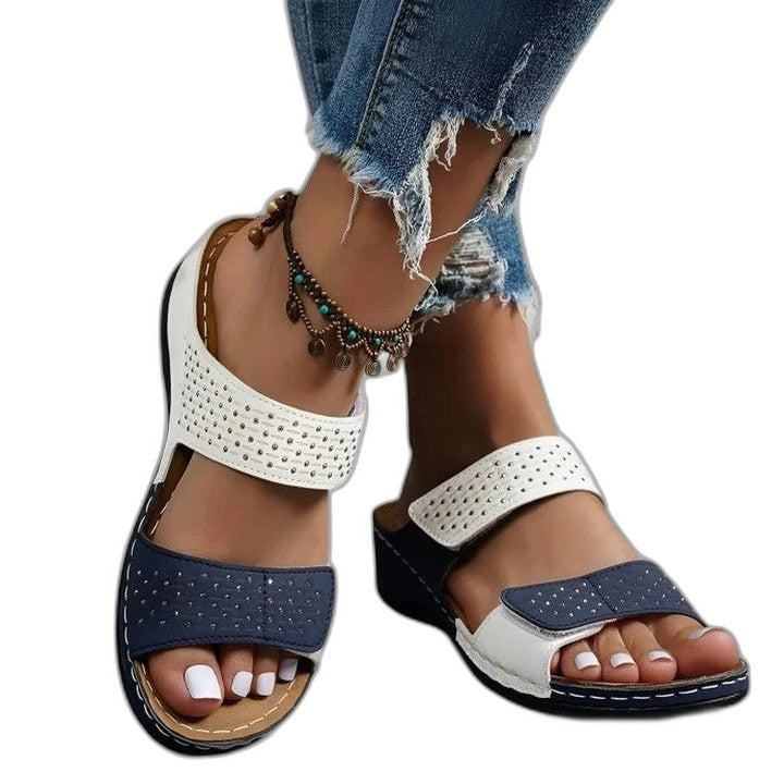 Comfortable Leather Sandals for Women with Block Heel Open Toe Casual Style