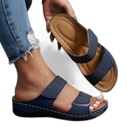 Comfortable Leather Sandals for Women with Block Heel Open Toe Casual Style