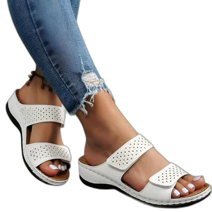 Comfortable Leather Sandals for Women with Block Heel Open Toe Casual Style