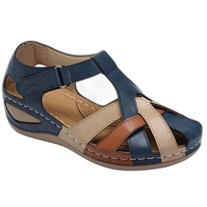 Comfortable Leather Sandals for Women with Closed Toe Buckle Casual Style