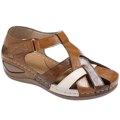 Comfortable Leather Sandals for Women with Closed Toe Buckle Casual Style