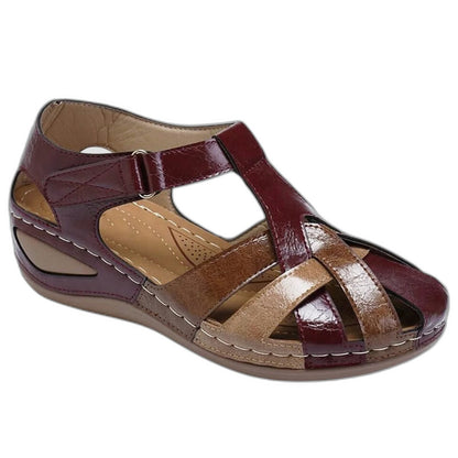 Comfortable Leather Sandals for Women with Closed Toe Buckle Casual Style