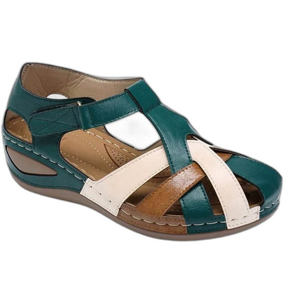 Comfortable Leather Sandals for Women with Closed Toe Buckle Casual Style