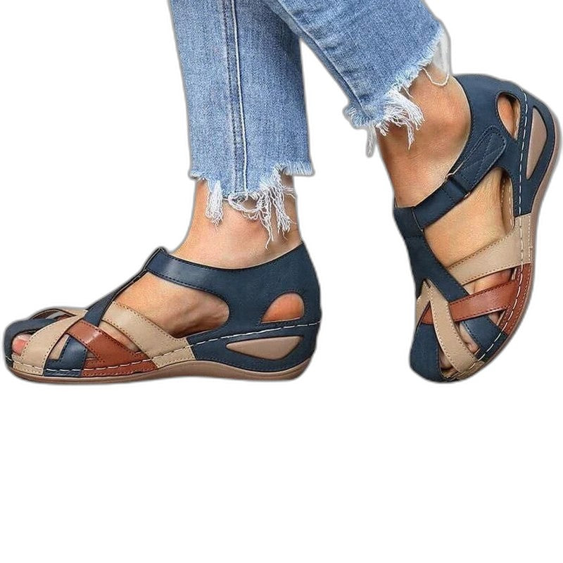Comfortable Leather Sandals for Women with Closed Toe Buckle Casual Style