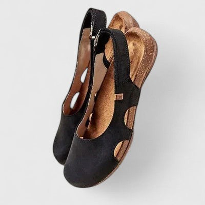 Comfortable Leather Sandals for Women with Cutout Wedge Closed Toe Casual Style