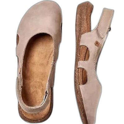 Comfortable Leather Sandals for Women with Cutout Wedge Closed Toe Casual Style