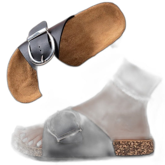 Comfortable Leather Sandals for Women with Open Toe Buckle Casual Style