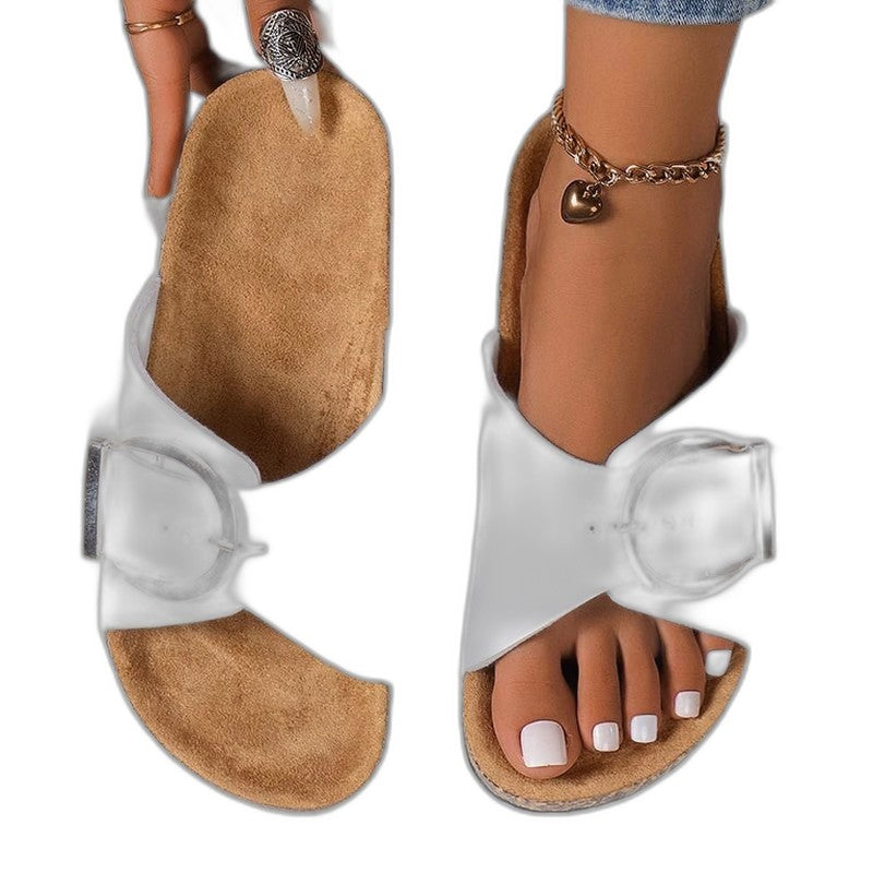 Comfortable Leather Sandals for Women with Open Toe Buckle Casual Style