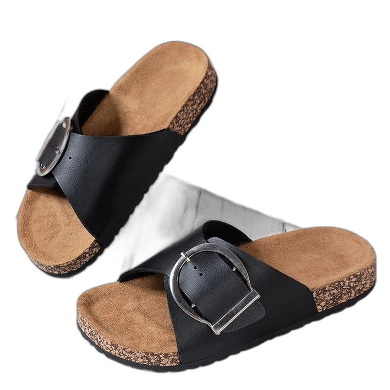 Comfortable Leather Sandals for Women with Open Toe Buckle Casual Style