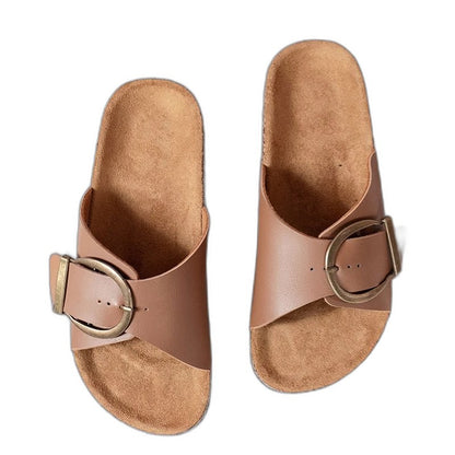 Comfortable Leather Sandals for Women with Open Toe Buckle Casual Style