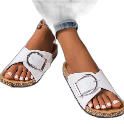 Comfortable Leather Sandals for Women with Open Toe Buckle Casual Style