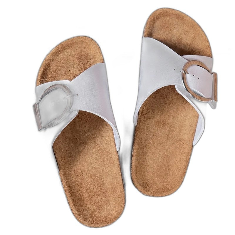 Comfortable Leather Sandals for Women with Open Toe Buckle Casual Style