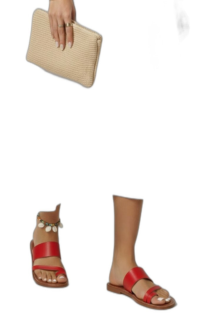 Comfortable Leather Sandals for Women with Open Toe Slip On Buckle Casual Style