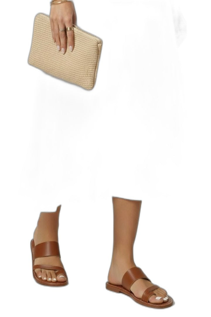 Comfortable Leather Sandals for Women with Open Toe Slip On Buckle Casual Style