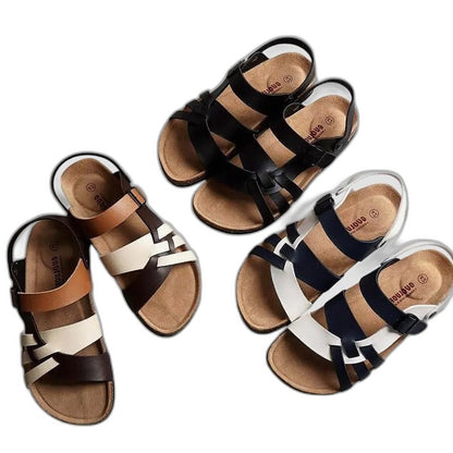Comfortable Leather Sandals for Women with Slingback Open Toe Buckle Casual Style