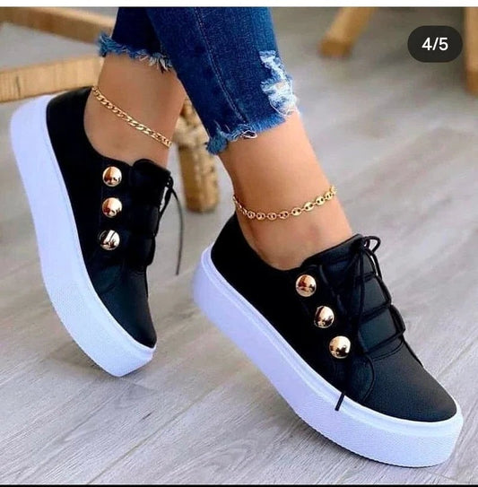 Comfortable Leather Sneakers for Women with Platform Round Toe Lace Up Casual Style