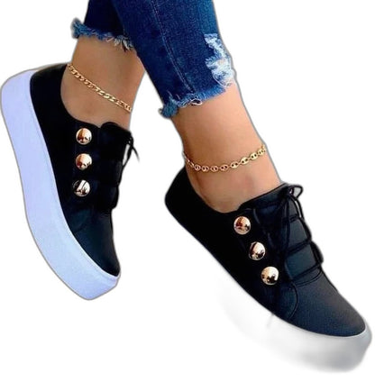 Comfortable Leather Sneakers for Women with Platform Round Toe Lace Up Casual Style