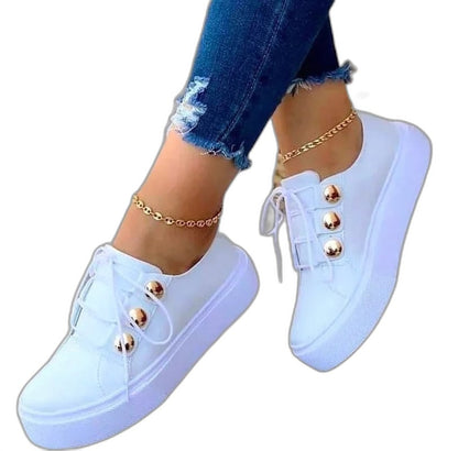 Comfortable Leather Sneakers for Women with Platform Round Toe Lace Up Casual Style