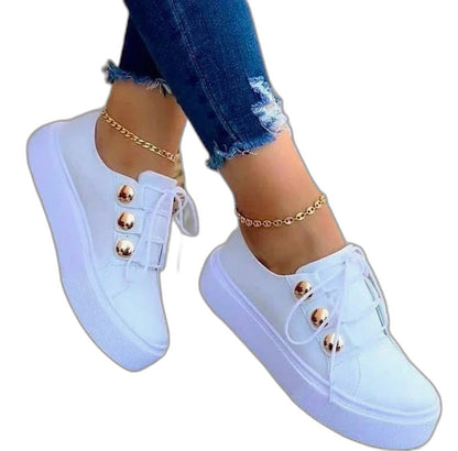 Comfortable Leather Sneakers for Women with Platform Round Toe Lace Up Casual Style
